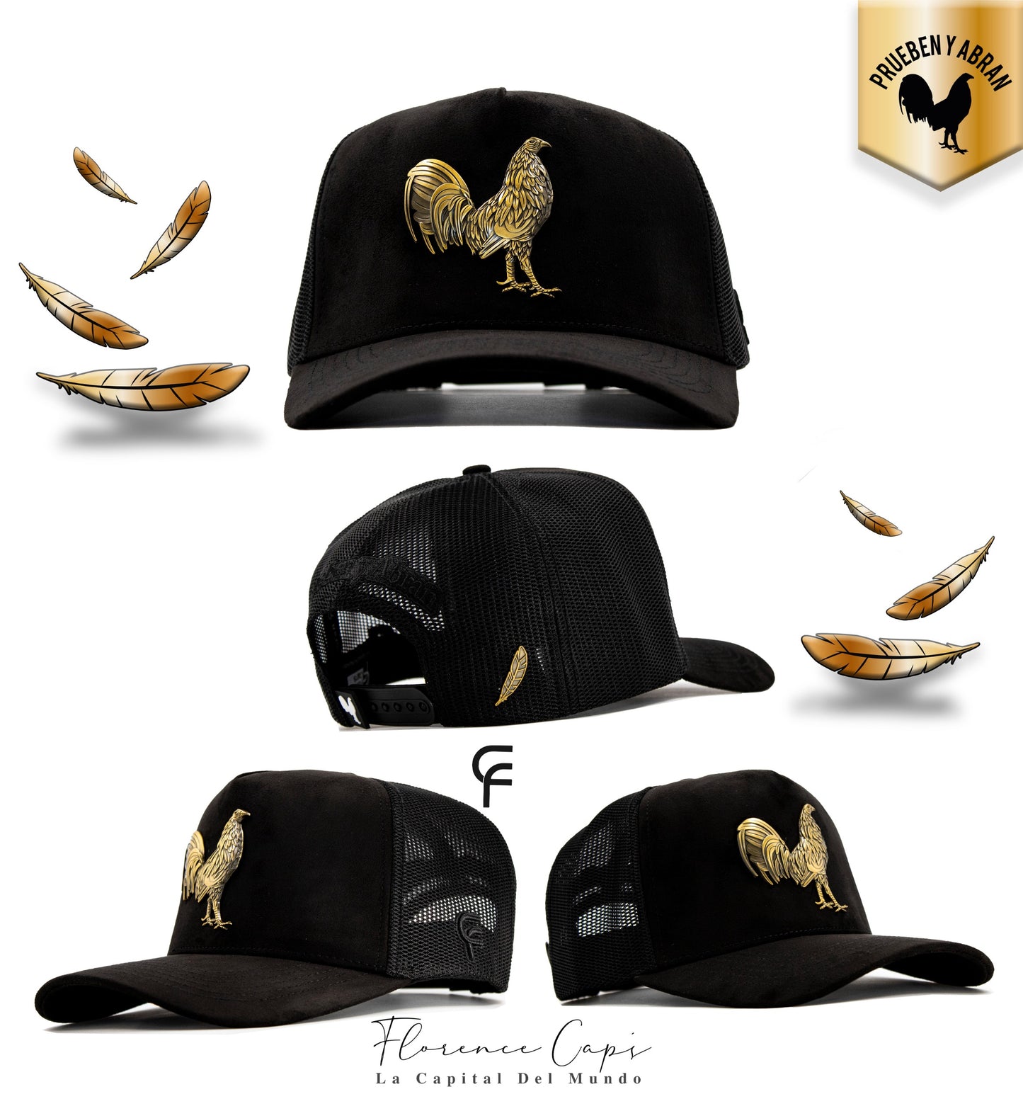 A A A Prueben y Abran. Nueva Edición Gallos. Gorra Gamuza negra